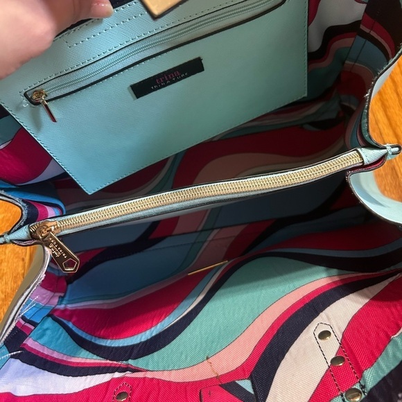 Trina Turk satchel purse bag, mint/turquoise, Pre owned And Flawed - Picture 8 of 11